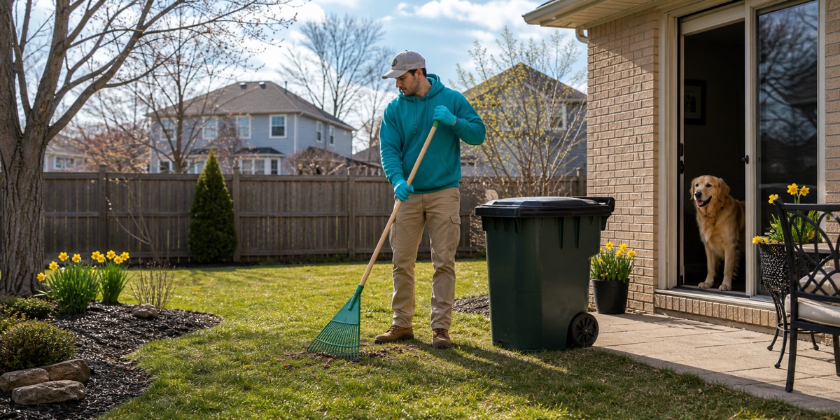 Fresh spring backyard ready for dog waste cleanup service