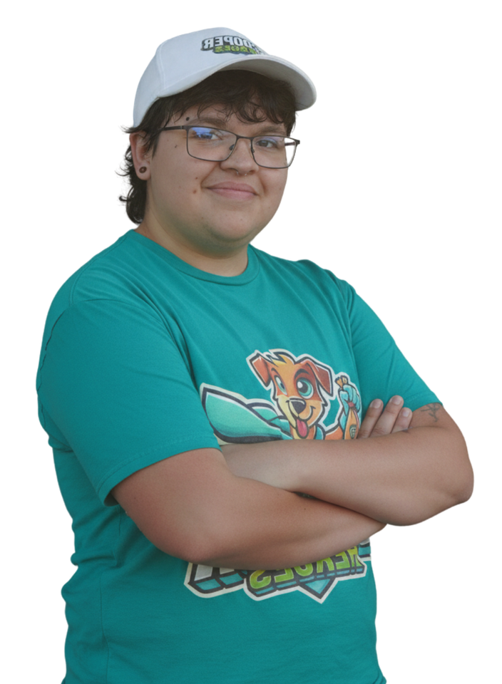 Sai from Scooper Heroes facing the camera